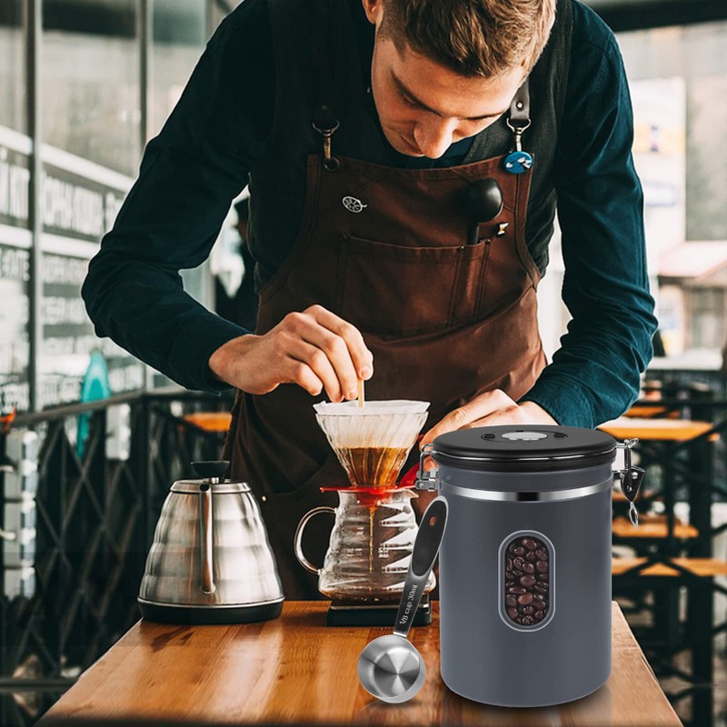 2800ML Airtight Coffee Canister with Date Tracker and Transparent Window,