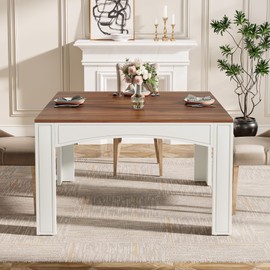 Tribesigns Square Dining Table for 4 Person, 39.4" Farmhouse Wood Kitchen Table Dinner Table for Dining Room, Small Space, Walnut + White