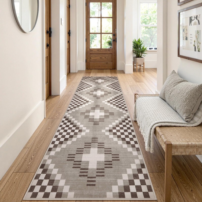 Beeiva Checkered Boho Carpet Runners for Hallway 10 ft, Non