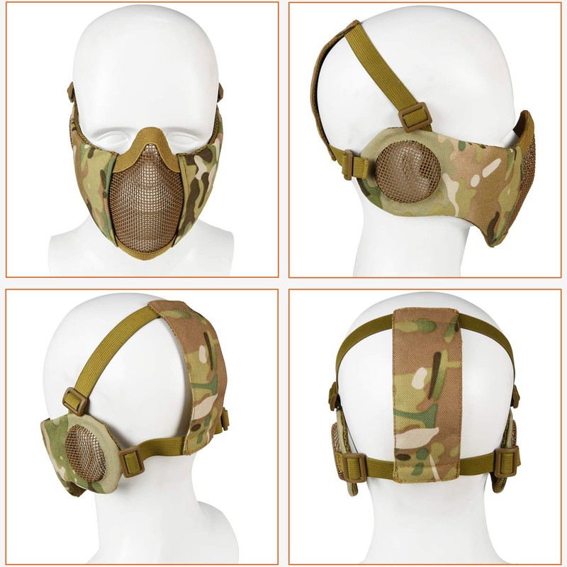 AOUTACC Airsoft Protective Gear Set, Half Face Mesh Masks with