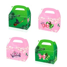 YYBD 24 Packs Witch and Princess Treat Boxes Green Pink Paper Cardboard Boxes with Handle Pink Princess Crown Green Witch Hat Candy Box for Princess Theme Birthday Party Favor Decor
