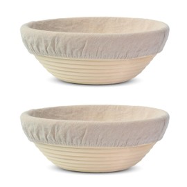 BakinTalk Banneton Bread Proofing Basket Set of 2, 9" Round Sourdough Banneton Baskets with Linen Liners, Premium Handmade Natural Indonesian Rattan, Bread Bowls for Rising and Baking