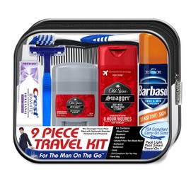 Convenience Kits International Men's Deluxe, 9-Piece Kit with Travel Size TSA Compliant Essentials , Featuring: Old Spice Products in Reuseable Toiletry Bag
