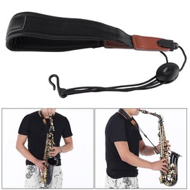 Sheens Correa de saxofón, Correa de Cuello Suave Ajustable Correa de Cuero de PU con Gancho de Metal Piezas de música para Saxo Soprano barítono Alto Tenor