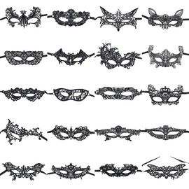 Alnicov 20 Pieces Lace Masquerade Mask Women Venetian Masks with Black Ribbon for Party Evening Ball Prom Ballet