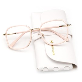 HAITONGCR-Square reading glasses with high value and versatile for men and women, with glasses case and cloth:_Pink_+100