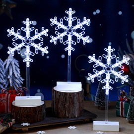 Riakrum 3 Pcs Lighted Christmas Tabletop Decorations Snowflake Table Decor Xmas Night Lights Battery Operated Christmas Centerpiece Lights Indoor for Holiday Winter Party Desk
