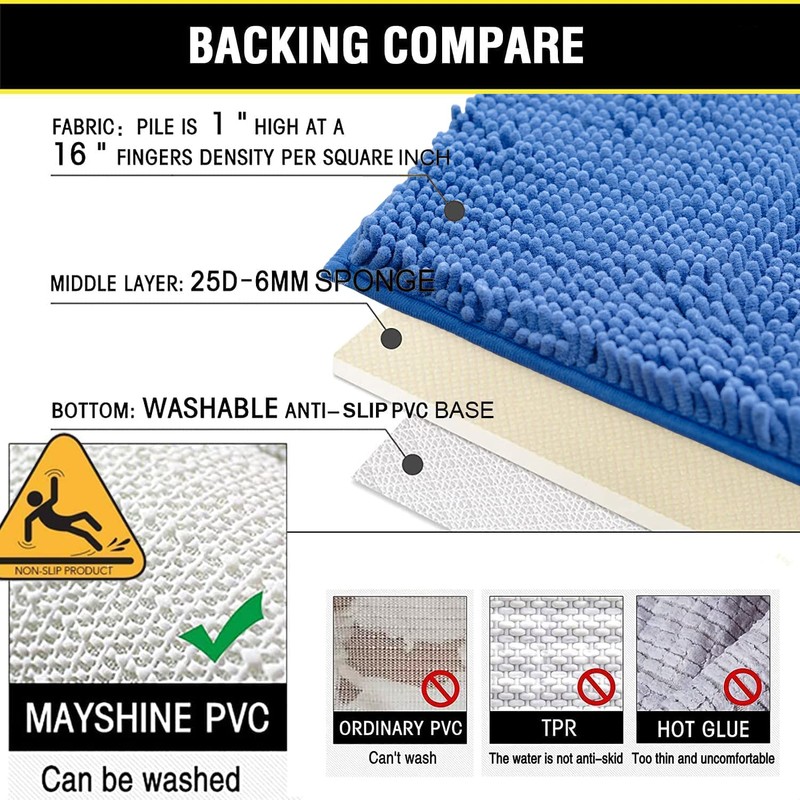 Bathroom Rugs Chenille 3-Piece Extra Soft and Absorbent Shag Bathroom