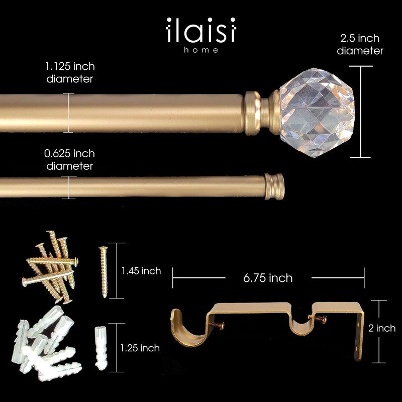 ILAISIHOME Double Curtain Rod Set:1-1/8 Inch Diameter Luxury Silver Curtain