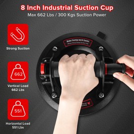 8" Glass Suction Cups 662lbs Lifiting Capacity Heavy Duty Suction Cup for Replace Glass Windshield Tile Granite,includes Carrying Case(1pack)