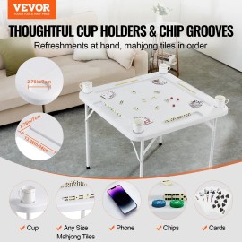 White 4-Player Folding Mahjong Table with 4 Cup Holders & Chip Trays for Card Games and Gambling Model D0100HADN7VDefault: Default