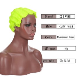 DIFEI 7 Colors Women Black Blonde Golden Brown Pink Blue Wine Red Short Finger Wave Curly Wigs Nuna Wigs Janet Collection (Fluorescent green)