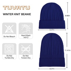 TUVATU Beanie Hats for Men Women, Warm Thick Windproof Unisex Soft Stretchy Classic Knit Beanie Cap for Autumn Winter, Dark Blue