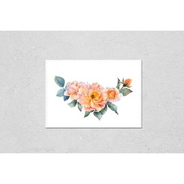 Poster Reproduction of Hand drawn watercolor arrangement with picturesque tea rose flowers, rosebuds and leaves isolated on a white background. Floral botanical illustration Variation Number 2