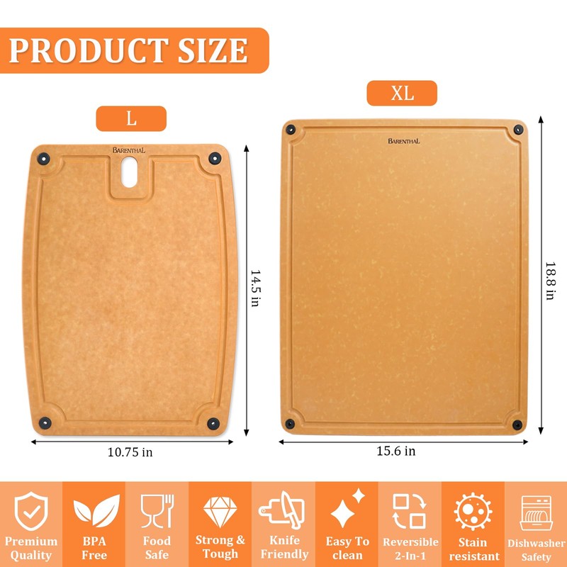 Barenthal Large Cutting Boards for Kitchen Dishwasher - 2PC Cutting