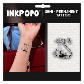 INKPOPO 3 Sheets Semi-Permanent Tattoos for Adults | 7-15 Days Longwear | Waterproof & Realistic Finish | Adult Art Temporary Tattoos | Cute Cat Series 082