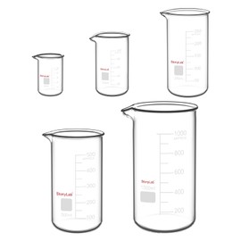 stonylab High Form Beaker Set, 5 Piece Glass Beakers with Graduations, Made of Durable Borosilicate Glass, High Form Beakers Ideal for Laboratory, Chemical, and Educational Use in Science Classes