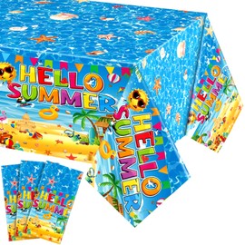 Tatuo 3 Pack Summer Beach Plastic Tablecloth Beach Theme Party Hawaiian Tropical Table Covers Decoration Disposable Rectangular Tablecloth for Summer Party Supplies, 54 x 108 Inch