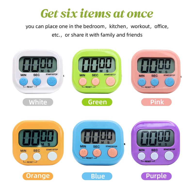 6 Pack Multi-Function Electronic Timer - Kitchen Timer,Magnetic Digital Timers,Big