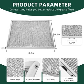 S99010316 Range Hood Vent Grease Filter 99010316 Replacement 11 1/4" x 11 3/4" x 3/8" Fit for Br-oan Nu-tone Ken-more Replaces 990721400A, 990721400, WA65AF, NTK7450000-2 PACK
