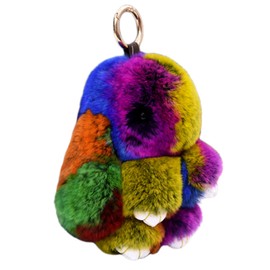 LvBo Bunny Fur Rex Rabbit Pompom Ball Doll Pendant Keychain Car Handbag Keyring (Colorful)