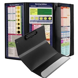 Nursing Clipboard Foldable, 3 Layers Nurse Clipboard with Quick Access Medical References & Nursing Cheat Sheet Notepad for Nurses and Doctors (Black)