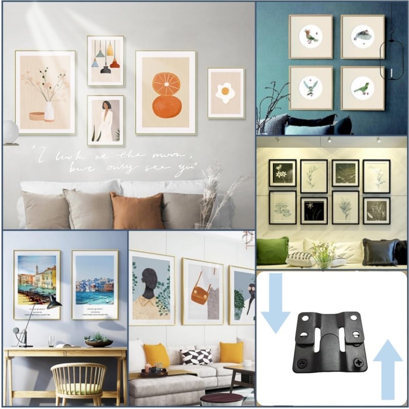 4 Pairs Interlocking Flush Mount Bracket Picture Hanging Hooks Stainless