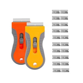 Retractable Razor Blade Scraper Tool, 2 Pack with 20 Extra Replacement Blades, Safety Lock Paint Scraper for Removing Stickers, Labels, Paint from Glass, Windows, Stovetop, Ceramic Surfaces