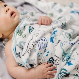 Loulou Lollipop Soft Baby Swaddle Blanket Muslin Wrap Receiving Blanket for Newborn to Toddler Girl and Boy, Large 47” by 47” - Dinosaurs