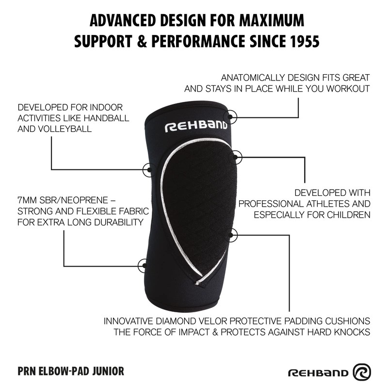 Rehband Children's Elbow Pads, 1 Piece or 1 Pair, Black,