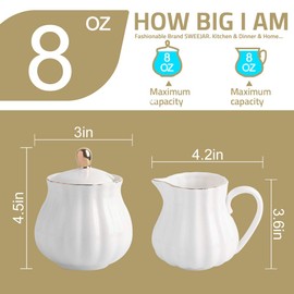 Sweejar Home Royal Ceramic Sugar and Cream Jug Set 3 Piece Set with Cream Jug Sugar Bowl
