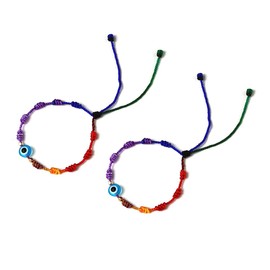 2Pcs Caiyao Evil Eye Love Knot Bracelet Handmade Woven Adjustable Multicolor Red Black Pink String Evil Eye Fate Knot Bracelet Good Luck Kabbalah Amulet Mal De Ojo Protection Bracelet for Women Men, Metal, glass