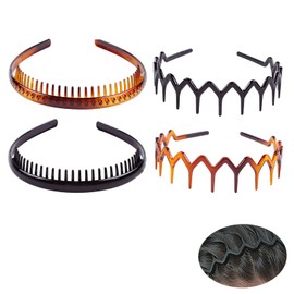 4Pcs Alice Bands Adult Women, Zig Zag Headband, 4 Styles Zigzag Headband, Headbands for Women Men Girls Hard Headbands Headwear Hair Hoop Accessory(Black, Amber Color)