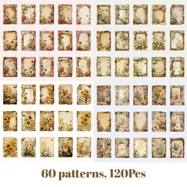 URROMA Vintage Flower Scrapbook Paper 120 Pieces Floral Border Decor Craft Paper Cardboard Pad for Making Picture Frame Album DIY Origami Card