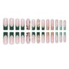 Long Square Press on Nails Green French Tip Fake Nails
