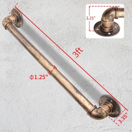 Rebala Wall Handrail 3FT/90CM,Industrial Staircase Railing 1.25 Inch Tube Diameter,Galvanized Pipe Handrail,Handrails for Indoor Stairs with Wall Mount Support for Indoor, Outdoor,Antique Brass