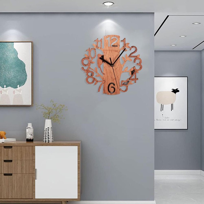 Wall Clock Tree Shape Silent Non Ticking Clock for Office
