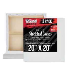 U.S. Art Supply Large Stretched Canvas for Painting 20x20 inch Gallery Depth 1-1/2" Thick, 3-Pack - 12oz Acrylic Gesso Triple Primed, Professional Artist Quality, 100% Cotton - Oil, Pouring Paint