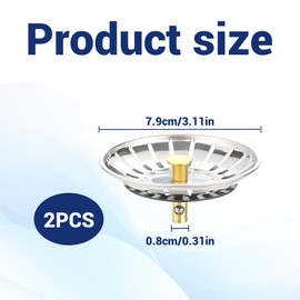 Stainless Steel Sink Strainer Plug, 2 Pcs Kitchen Sink Plug, Kitchen Sink Strainer, Hole Diameter Openings: 78mm, Drain Filter and Plug for Home Kitchens, Apartments, RVs, and Busy Households