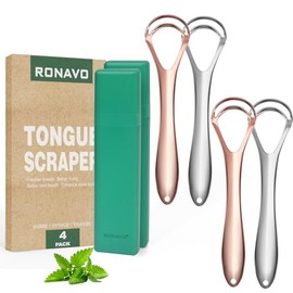 RONAVO Raspador de lengua para adultos (4 unidades), nuevo rascador Tounge 2023 con doble cabezal de raspado con fundas de viaje, limpiador de lengua 