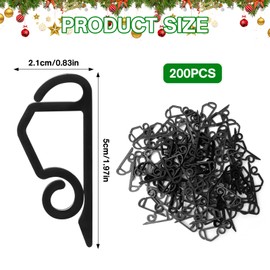 Pilikoll 200 Pcs Black Gutter Clips for Christmas Lights Christmas Light Clips Plastic Gutter Hooks Detachable Light Clip Light Hanger Hooks for Christmas Lights, String Light, Fairy Lights