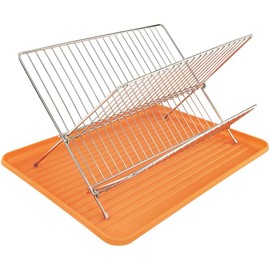 Southern Homewares Dish Drying Rack with Folding Drainer – Orange Kitchen Utensil Organizer for Plates, Bowls, and Cups