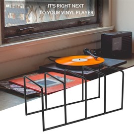 Hcskoss Metal Vinyl Record Display Shelf Turntable Storage Shelf Exhibit Stand Holder (Black, 26 * 12 * 12)