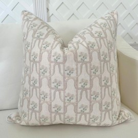 Jillien Harbor Throw Pillow for Home Millie Floral Pillow Cover Grandmillennial Pillow Cover 20" x 20" Grandmillennial Home Decor Beige Pillow Bows Scallops