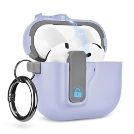 Newseego for AirPods 4 Case with Safety Lock, Cute Solid Color Soft TPU and Hard PC Case with Keychain for Women Girls Men Anti-Lost Shockproof Full Protective Cover for AirPods 4th Generation-Purple