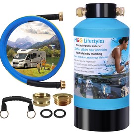 H&G lifestyles Portable Water Softener for RV with Water Hose,5A Food-Grade 3/4" Brass Fittings 2600 Gallons Softens Hard Water Filtration System for Trailers Boats Mobile Car Washing