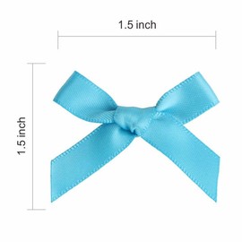 Meseey 100 Pcs Mini Turquoise Blue Satin Ribbon Bows with Tape 1.5 Inch Self Adhesive Flowers Appliques Craft Bowsfor Sewing, Scrapbooking, Wedding, Gift,Christmas Decoration (Turquoise Blue)