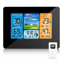 Wireless Weather Station Indoor and Outdoor Thermometer, Forecast Station Temperature and Humidity Monitoring Barometer Easy to Use