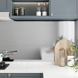 Stainless Steel Contact Paper Silver Wallpaper Peel and Stick Metallic Wallpaper for Refrigerator Wrap Cover Appliances Washing Machine Removable Self Adhesive Dishwasher Cabinet Film Shelf Liner