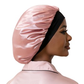 Hat Hut Satin Bonnet Silk Bonnet Sleep Cap for Women Hair Bonnet for Curly Hair Sleeping Adjustable Wide Band Double Layer (US, Alpha, One Size, Pink)